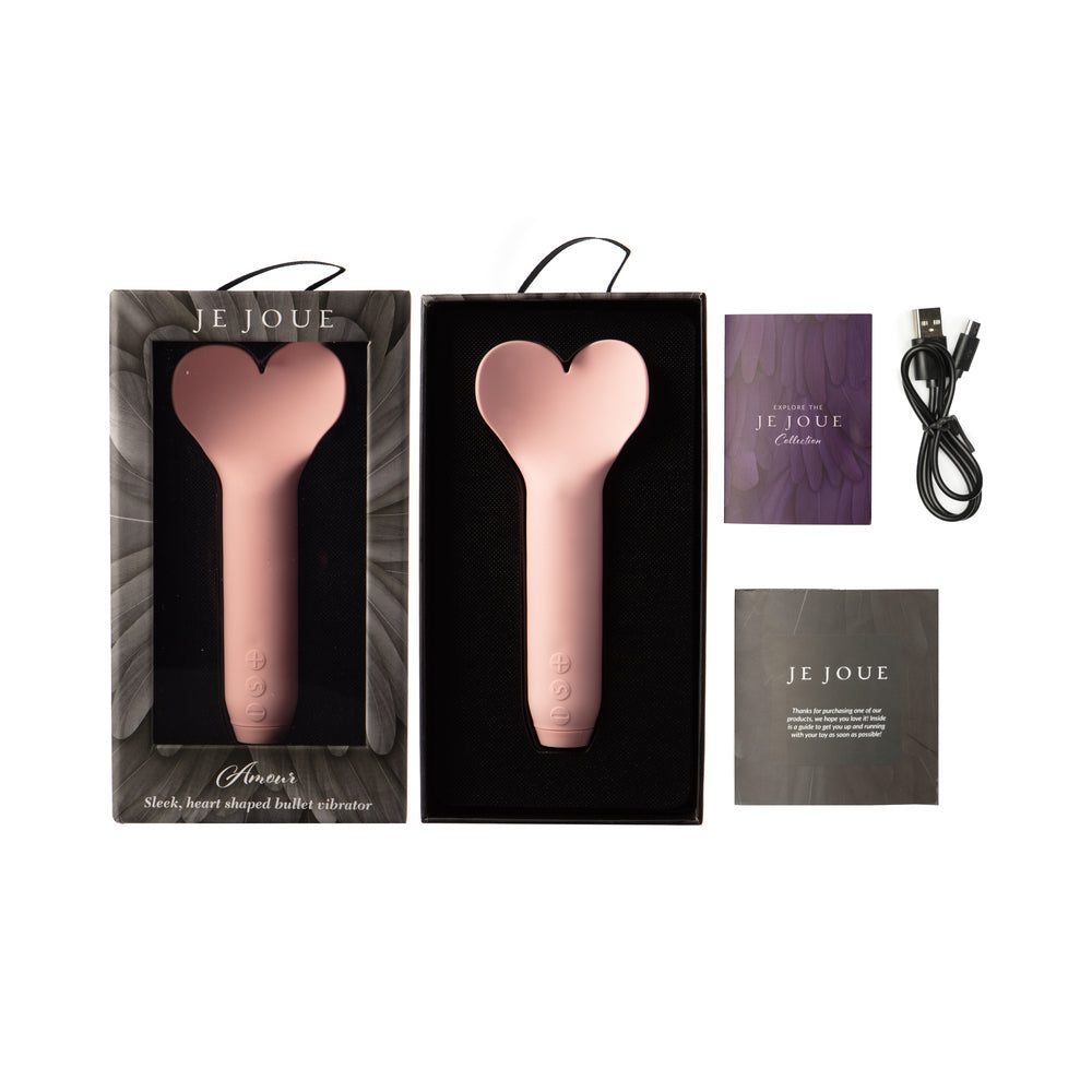JE JOUE AMOUR RECHARGEABLE SILICONE HEART-SHAPED FLUTTERING TIP BULLET VIBRATOR PALE ROSETTE