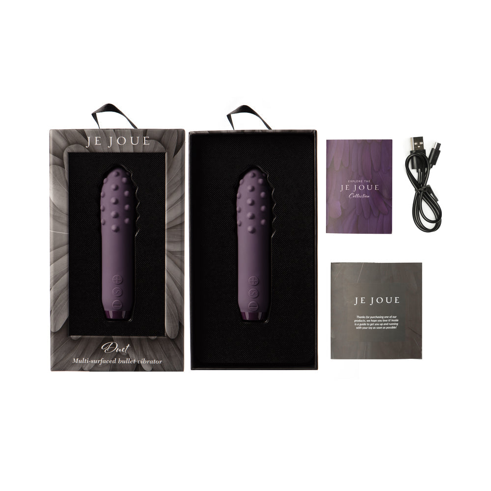 JE JOUE DUET RECHARGEABLE SILICONE MULTI-SURFACED BULLET VIBRATOR PURPLE