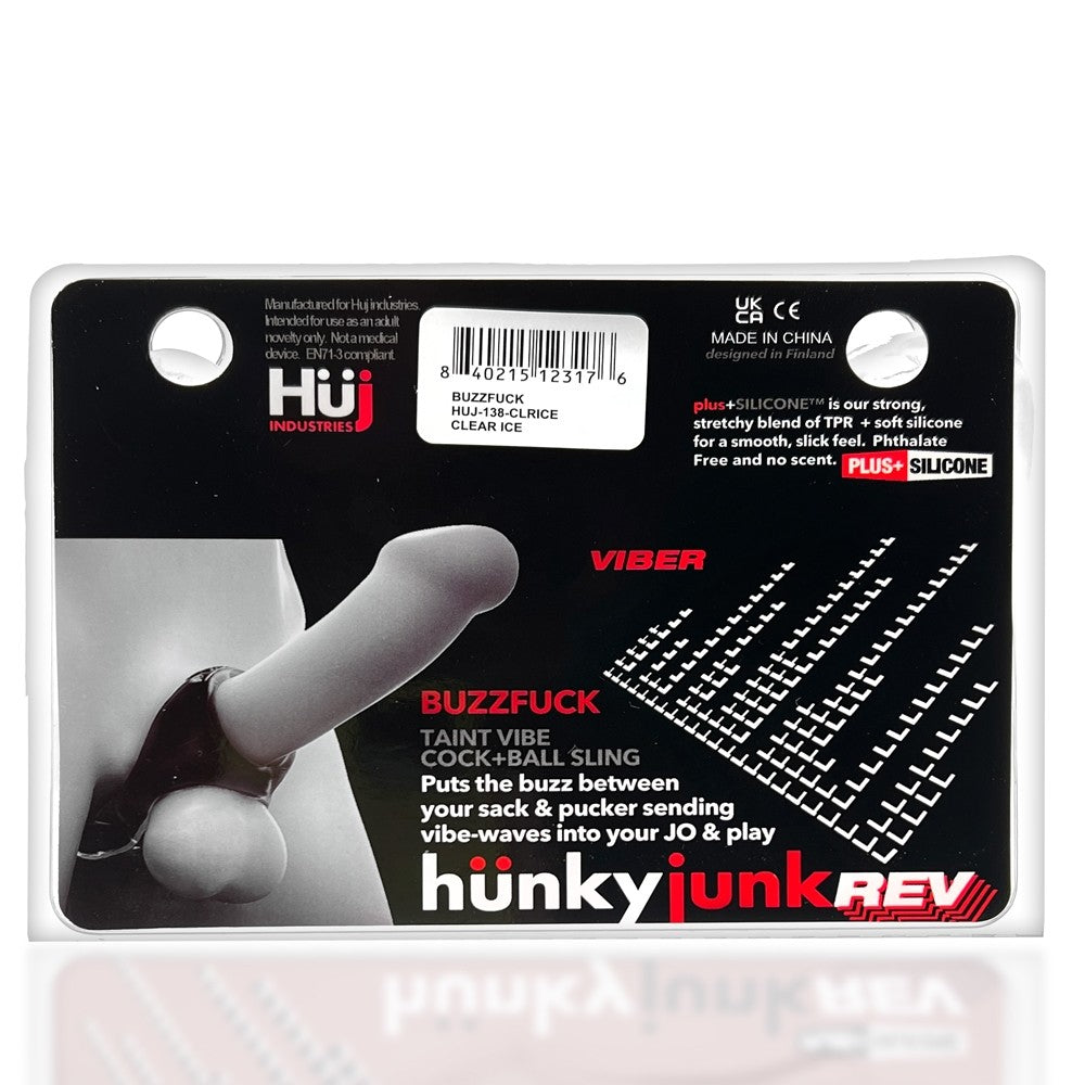 HUNKYJUNK BUZZFUCK COCK & BALL SLING WITH TAINT VIBRATOR CLEAR ICE