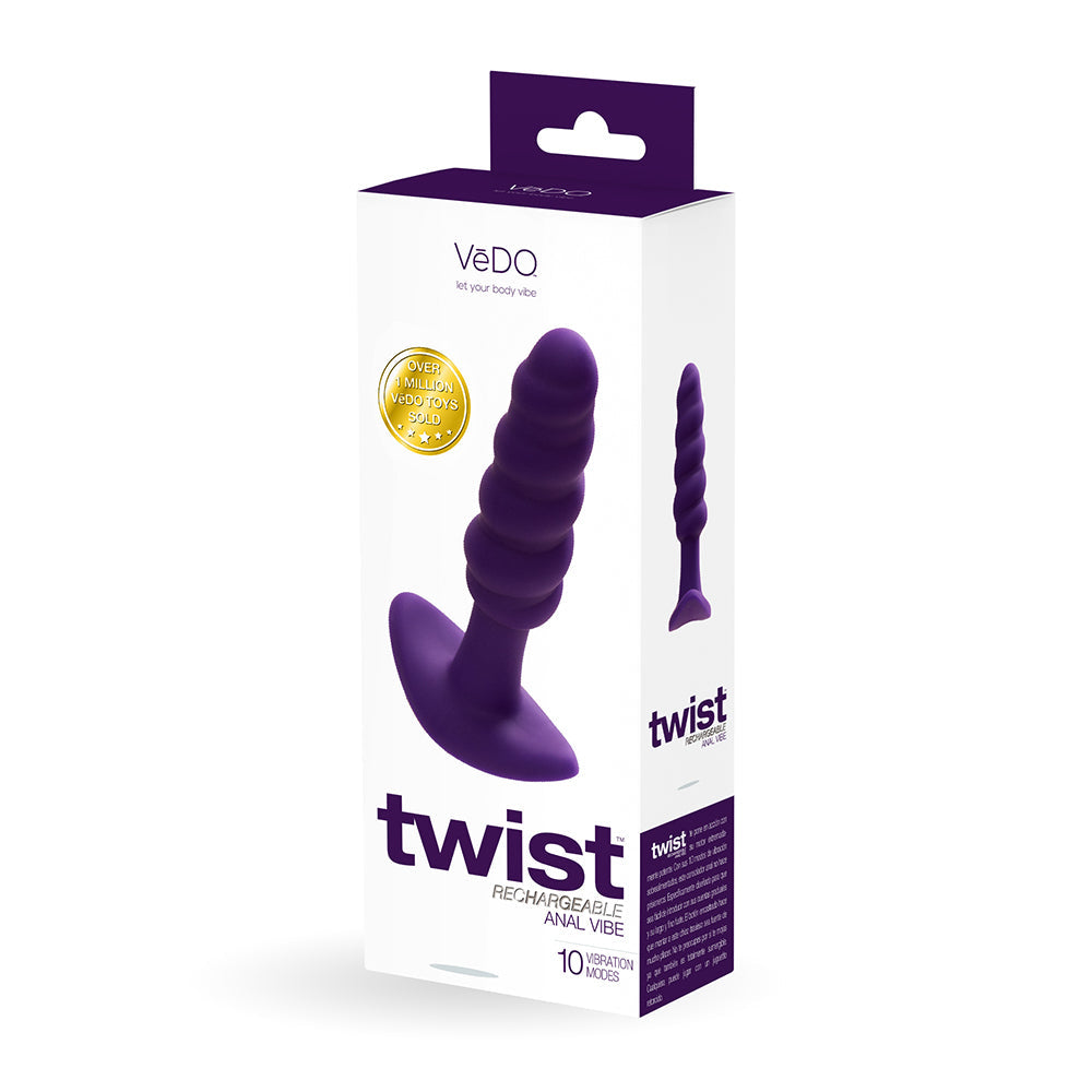 VEDO TWIST RECHARGEABLE SILICONE VIBRATING ANAL PLUG PURPLE