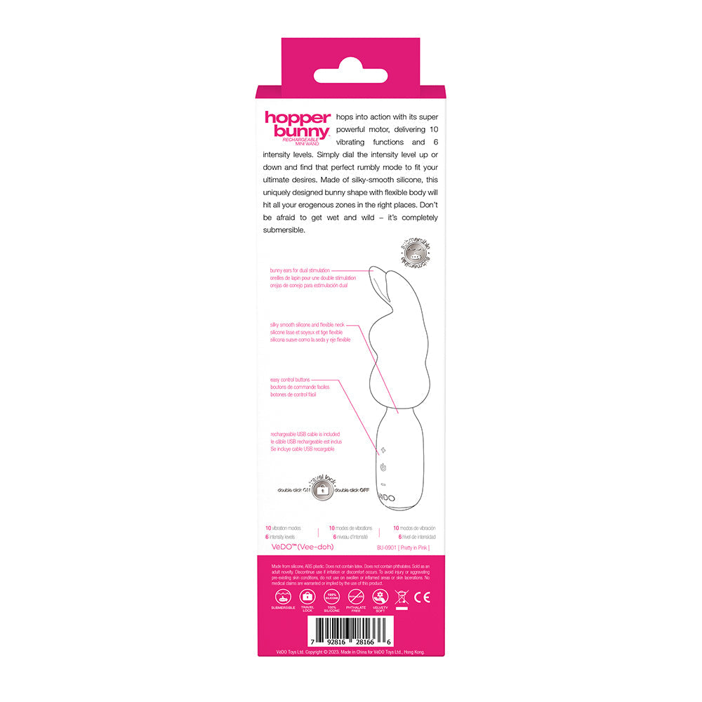 VEDO - HOPPER BUNNY RECHARGEABLE SILICONE MINI WAND VIBRATOR PINK