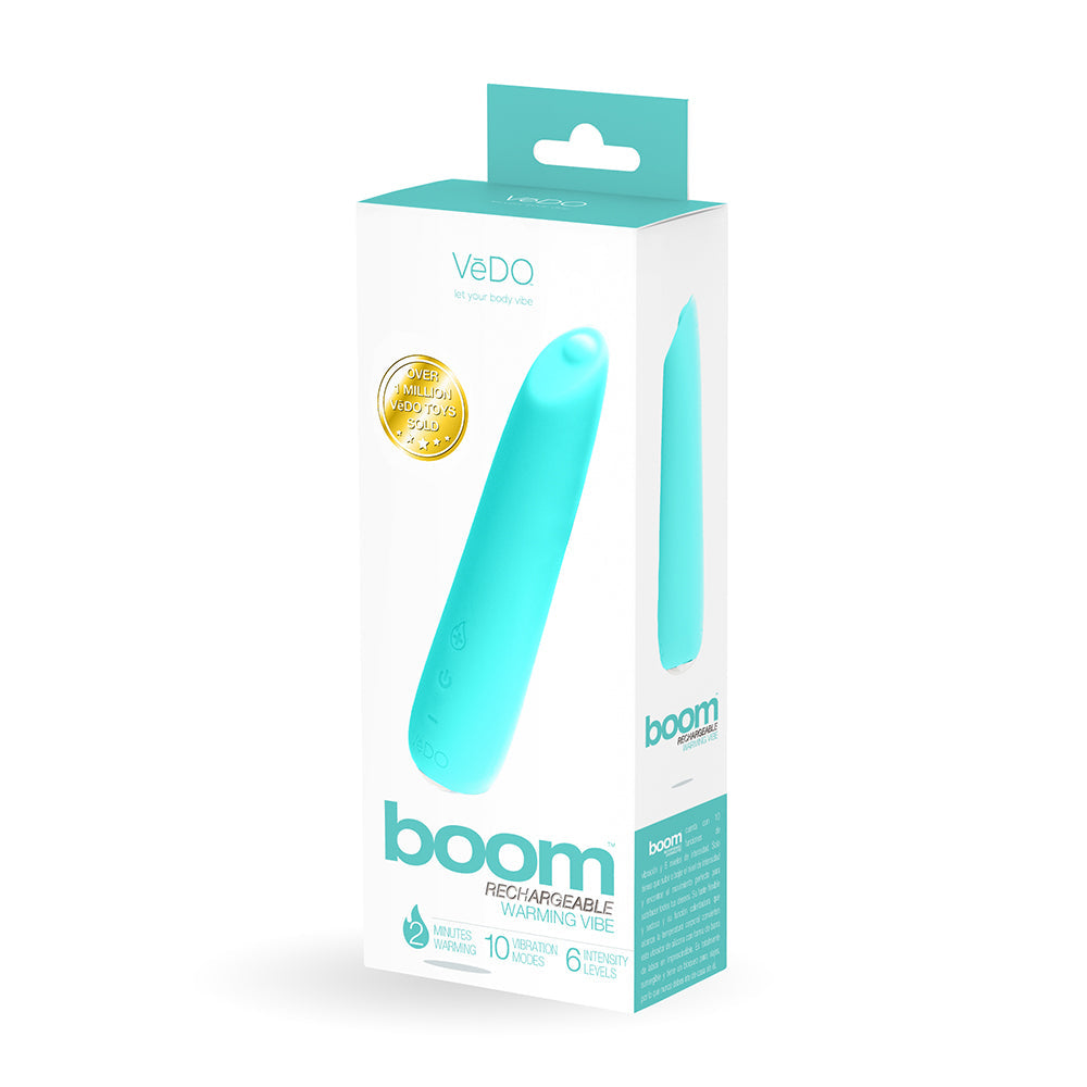 VEDO BOOM RECHARGEABLE WARMING SILICONE SLIMLINE VIBRATOR TURQUOISE