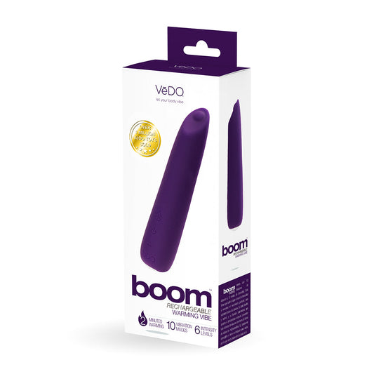 VEDO BOOM RECHARGEABLE WARMING SILICONE SLIMLINE VIBRATOR PURPLE