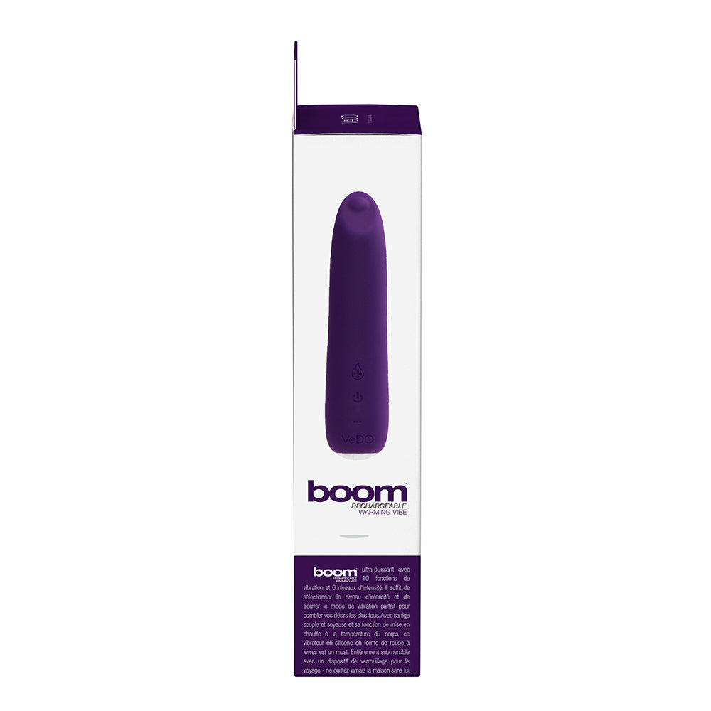 VEDO BOOM RECHARGEABLE WARMING SILICONE SLIMLINE VIBRATOR PURPLE