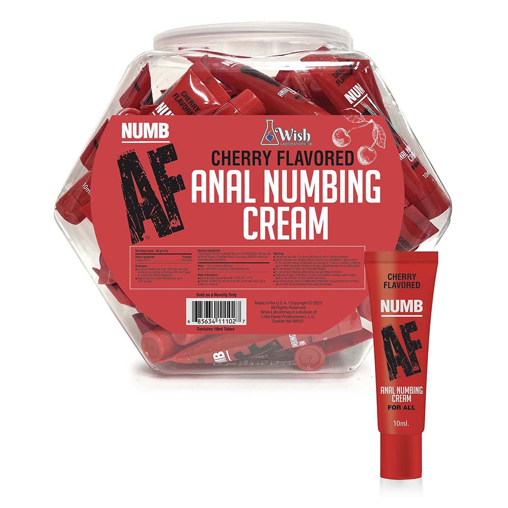 LITTLE GENIE - NUMB AF CHERRY FLAVORED ANAL NUMBING CREAM 65-PIECE FISHBOWL DISPLAY