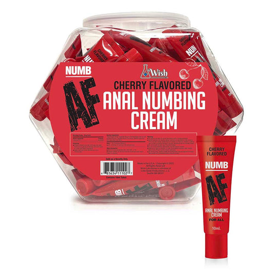 LITTLE GENIE - NUMB AF CHERRY FLAVORED ANAL NUMBING CREAM 65-PIECE FISHBOWL DISPLAY