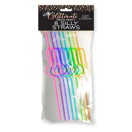 GLITTERATI PENIS PARTY SILLY STRAWS 8-PACK
