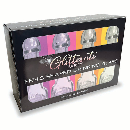 GLITTERATI PARTY 6 OZ. PENIS SHAPED DRINKING GLASS 4-PACK