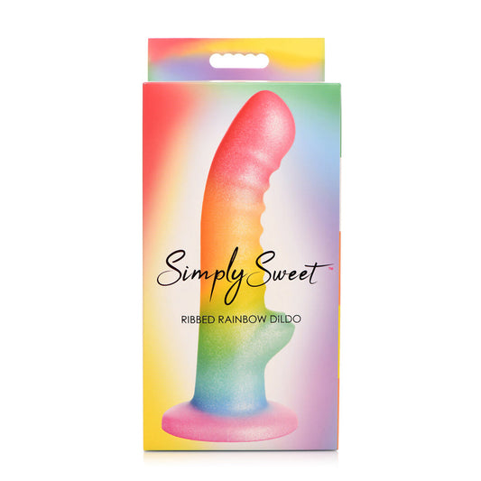 SIMPLY SWEET RIBBED 6.5 IN. SILICONE DILDO RAINBOW