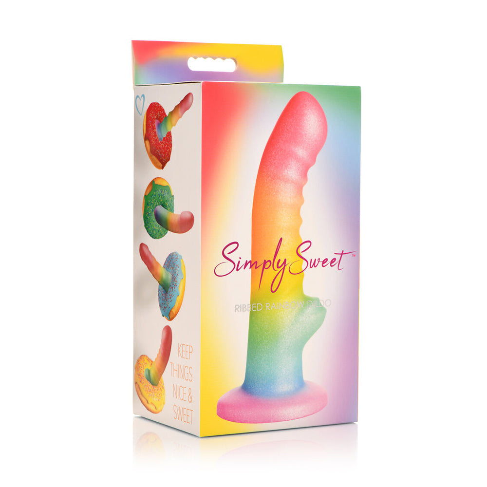 SIMPLY SWEET RIBBED 6.5 IN. SILICONE DILDO RAINBOW