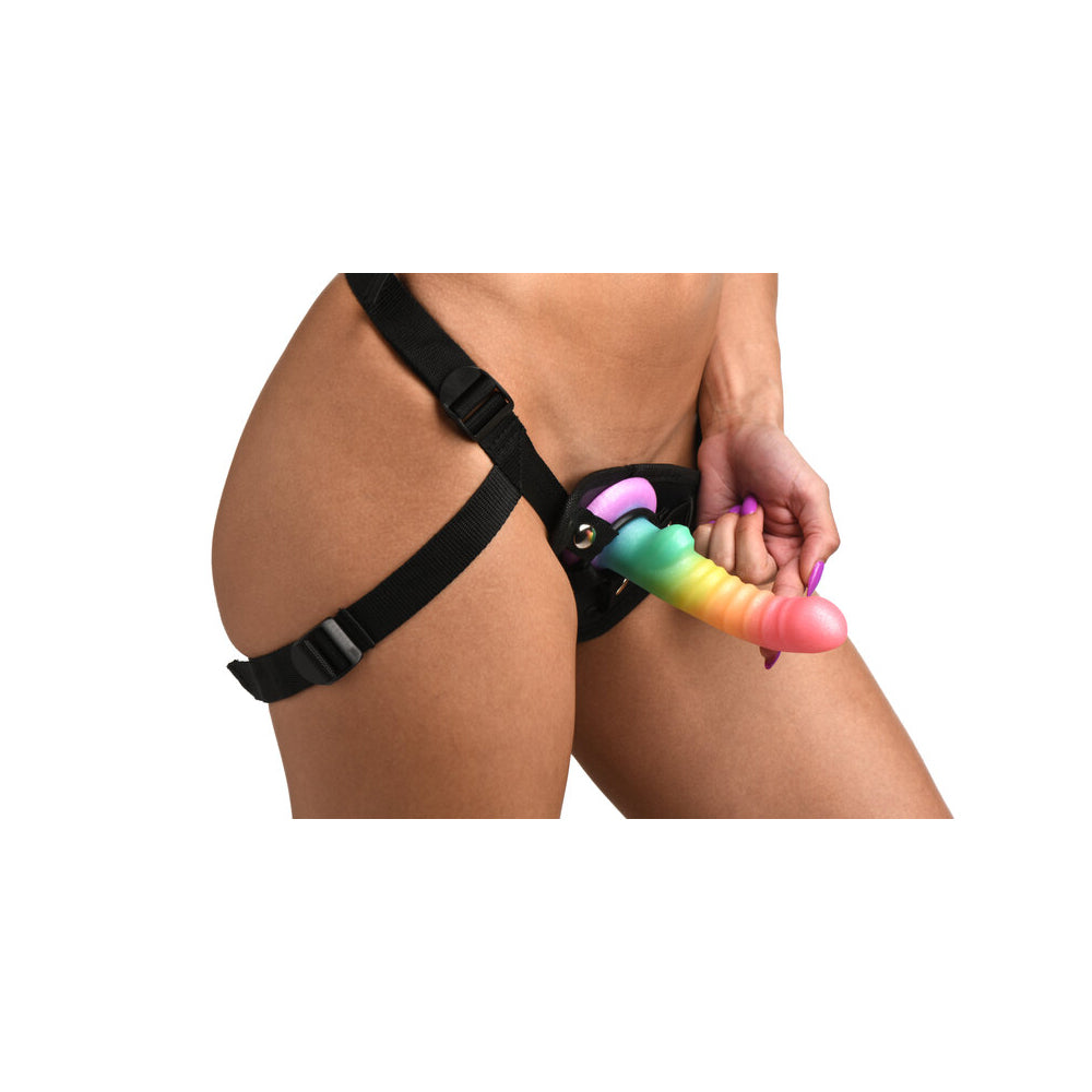 CURVE NOVELTIES - SIMPLY SWEET RIBBED 6.5 IN. SILICONE DILDO RAINBOW