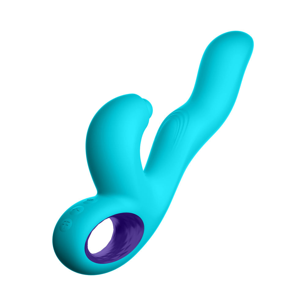FEMMEFUNN KLIO RECHARGEABLE SILICONE TRIPLE ACTION THUMPING RABBIT VIBRATOR TURQUOISE