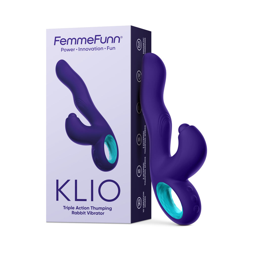 FEMMEFUNN KLIO RECHARGEABLE SILICONE TRIPLE ACTION THUMPING RABBIT VIBRATOR DARK PURPLE