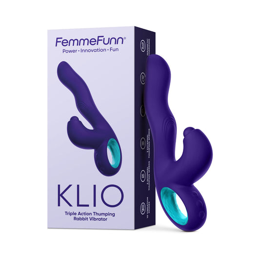 FEMMEFUNN KLIO RECHARGEABLE SILICONE TRIPLE ACTION THUMPING RABBIT VIBRATOR DARK PURPLE
