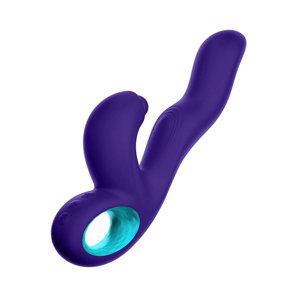 FEMMEFUNN KLIO RECHARGEABLE SILICONE TRIPLE ACTION THUMPING RABBIT VIBRATOR DARK PURPLE