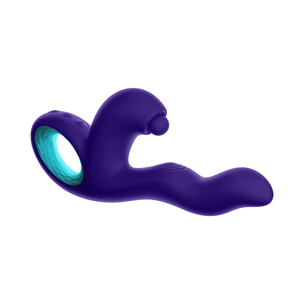 FEMMEFUNN KLIO RECHARGEABLE SILICONE TRIPLE ACTION THUMPING RABBIT VIBRATOR DARK PURPLE