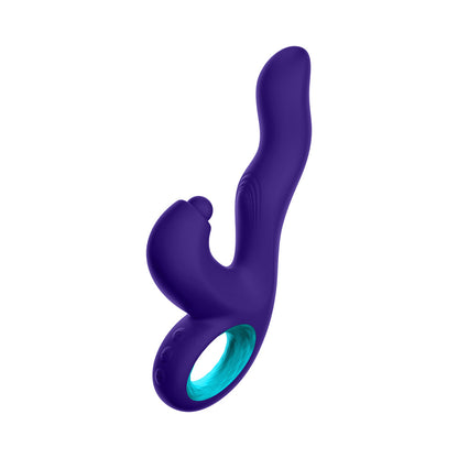 FEMMEFUNN KLIO RECHARGEABLE SILICONE TRIPLE ACTION THUMPING RABBIT VIBRATOR DARK PURPLE