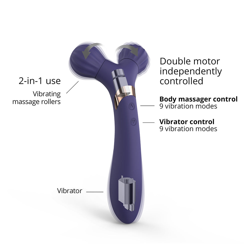 LOVE TO LOVE FIREBALL RECHARGEABLE DUAL ENDED SILICONE BODY MASSAGER & VIBRATOR MIDNIGHT INDIGO