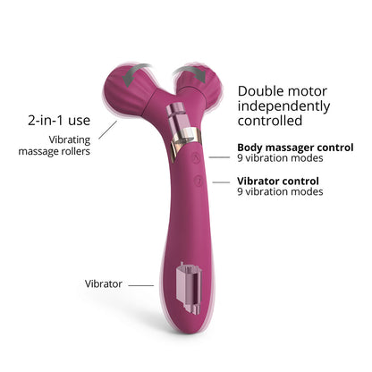LOVE TO LOVE FIREBALL RECHARGEABLE DUAL ENDED SILICONE BODY MASSAGER & VIBRATOR PLUM STAR
