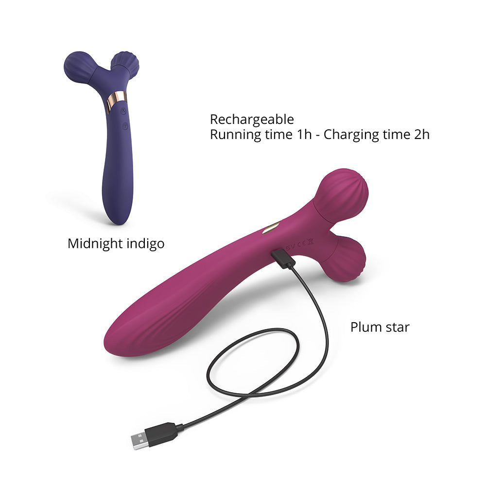 LOVE TO LOVE FIREBALL RECHARGEABLE DUAL ENDED SILICONE BODY MASSAGER & VIBRATOR PLUM STAR