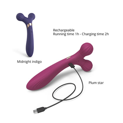 LOVE TO LOVE FIREBALL RECHARGEABLE DUAL ENDED SILICONE BODY MASSAGER & VIBRATOR PLUM STAR