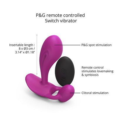 LOVE TO LOVE WITTY RECHARGEABLE REMOTE-CONTROLLED SILICONE P & G VIBRATOR SWEET ORCHID