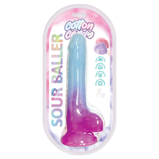 COTTON CANDY SOUR BALLER 7 IN. SILICONE DILDO AQUA/PURPLE