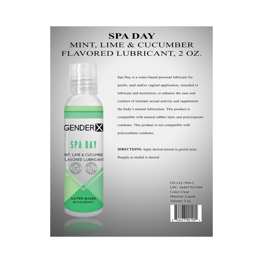 GENDER X SPA DAY MINT, LIME & CUCUMBER FLAVORED WATER-BASED LUBRICANT 2 OZ.