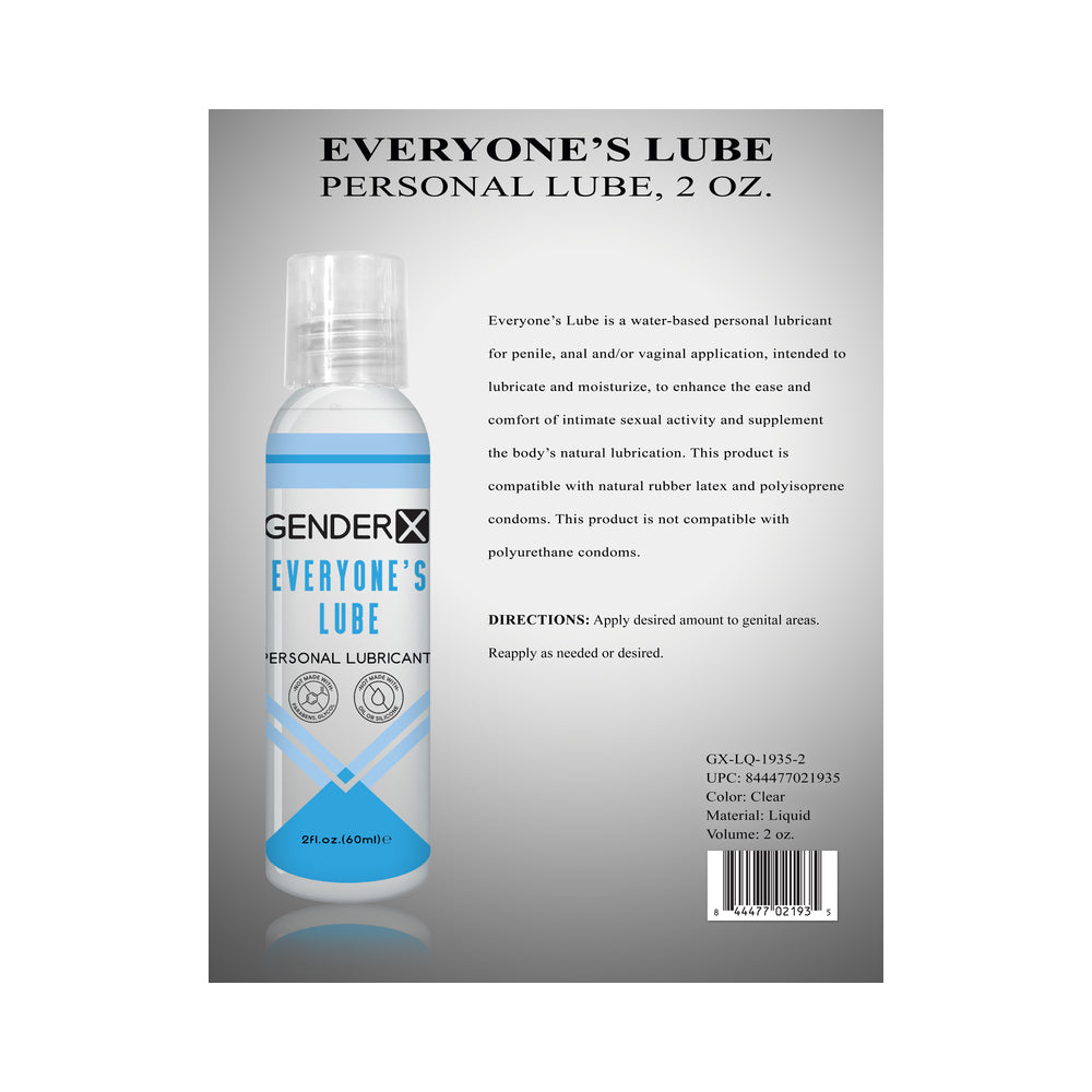 GENDER X - EVERYONE'S LUBE WATER-BASED LUBRICANT 2 OZ.