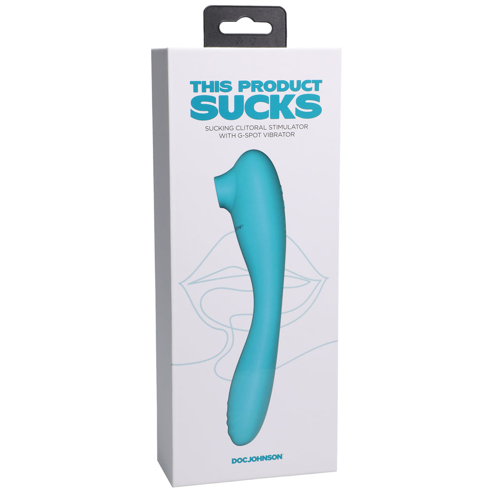 THIS PRODUCT SUCKS RECHARGEABLE BENDABLE DUAL ENDED SILICONE SUCKING CLITORAL STIMULATOR & G-SPOT VIBRATOR TEAL