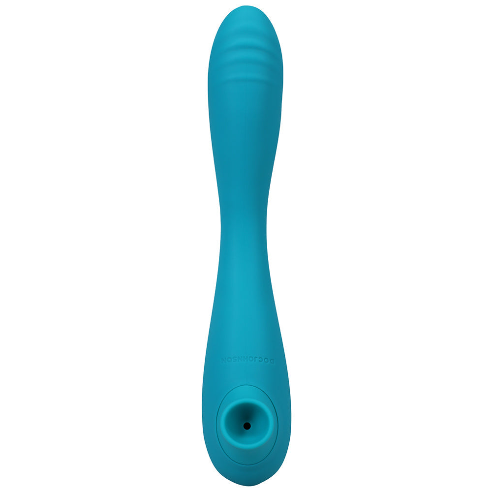 THIS PRODUCT SUCKS RECHARGEABLE BENDABLE DUAL ENDED SILICONE SUCKING CLITORAL STIMULATOR & G-SPOT VIBRATOR TEAL