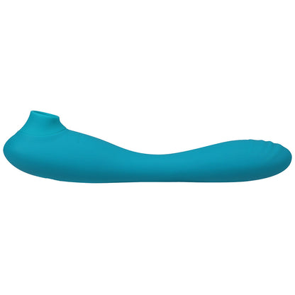 THIS PRODUCT SUCKS RECHARGEABLE BENDABLE DUAL ENDED SILICONE SUCKING CLITORAL STIMULATOR & G-SPOT VIBRATOR TEAL