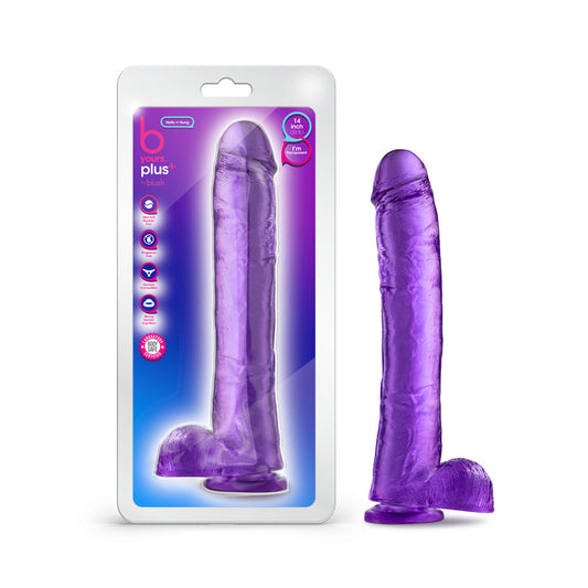B YOURS PLUS HEFTY N'' HUNG 14 IN. DILDO WITH BALLS PURPLE