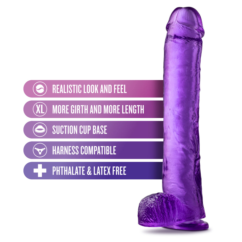 B YOURS PLUS HEFTY N'' HUNG 14 IN. DILDO WITH BALLS PURPLE
