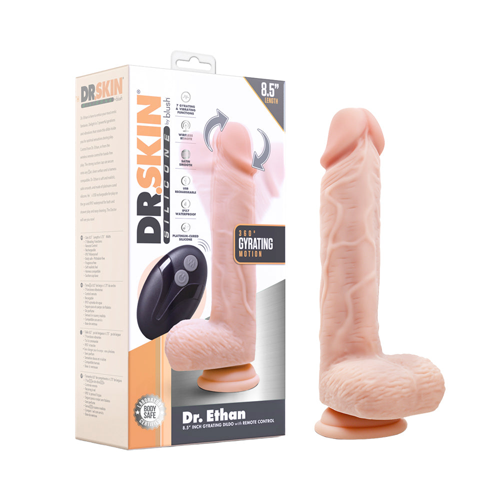 DR. SKIN SILICONE DR. ETHAN 8.5 IN. GYRATING DILDO WITH REMOTE CONTROL BEIGE