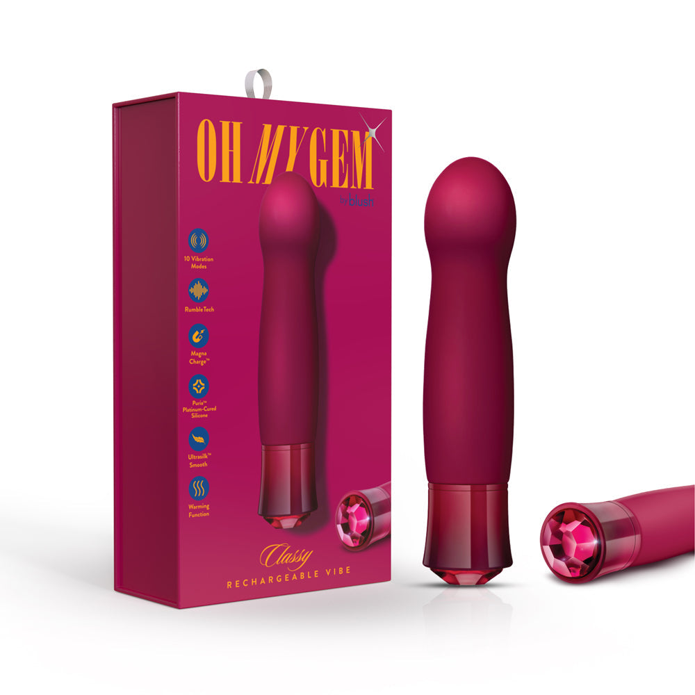 OH MY GEM CLASSY RECHARGEABLE WARMING SILICONE G-SPOT VIBRATOR GARNET