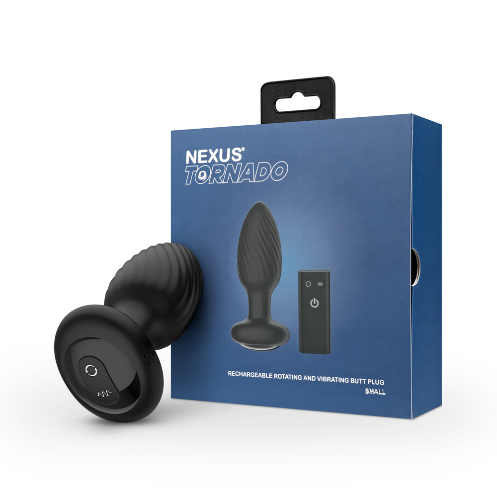NEXUS - TORNADO TAPÓN ANAL DE SILICONA TEXTURIZADA RECAGABLE GIRATORIO Y VIBRADOR CON CONTROL REMOTO NEGRO
