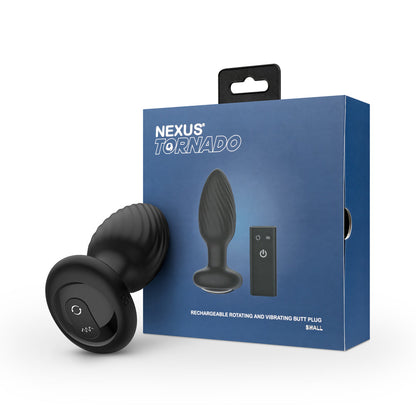 NEXUS - TORNADO TAPÓN ANAL DE SILICONA TEXTURIZADA RECAGABLE GIRATORIO Y VIBRADOR CON CONTROL REMOTO NEGRO