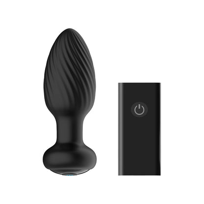 NEXUS - TORNADO TAPÓN ANAL DE SILICONA TEXTURIZADA RECAGABLE GIRATORIO Y VIBRADOR CON CONTROL REMOTO NEGRO