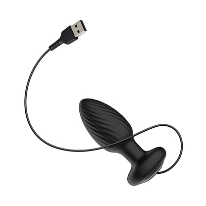 NEXUS - TORNADO TAPÓN ANAL DE SILICONA TEXTURIZADA RECAGABLE GIRATORIO Y VIBRADOR CON CONTROL REMOTO NEGRO
