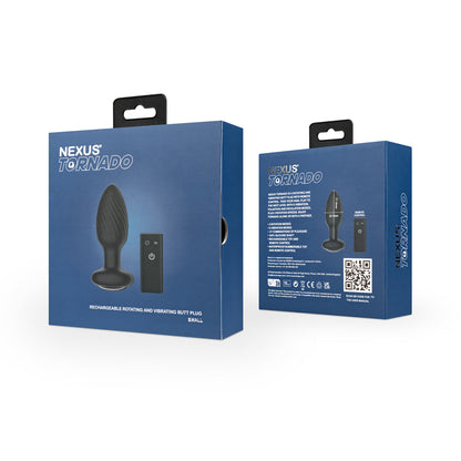 NEXUS - TORNADO TAPÓN ANAL DE SILICONA TEXTURIZADA RECAGABLE GIRATORIO Y VIBRADOR CON CONTROL REMOTO NEGRO