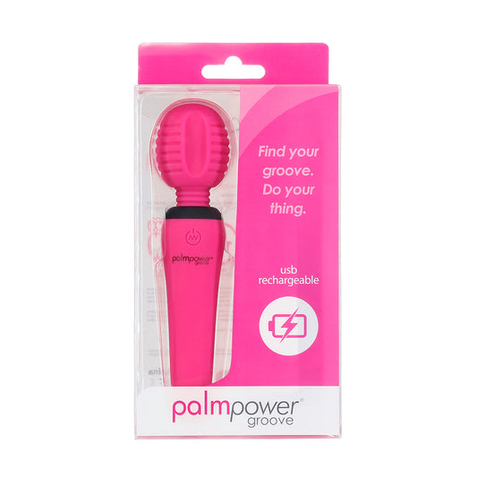 PALMPOWER GROOVE RECHARGEABLE SILICONE MINI WAND MASSAGER FUCHSIA