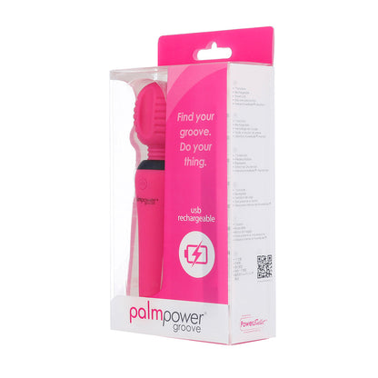 PALMPOWER GROOVE RECHARGEABLE SILICONE MINI WAND MASSAGER FUCHSIA
