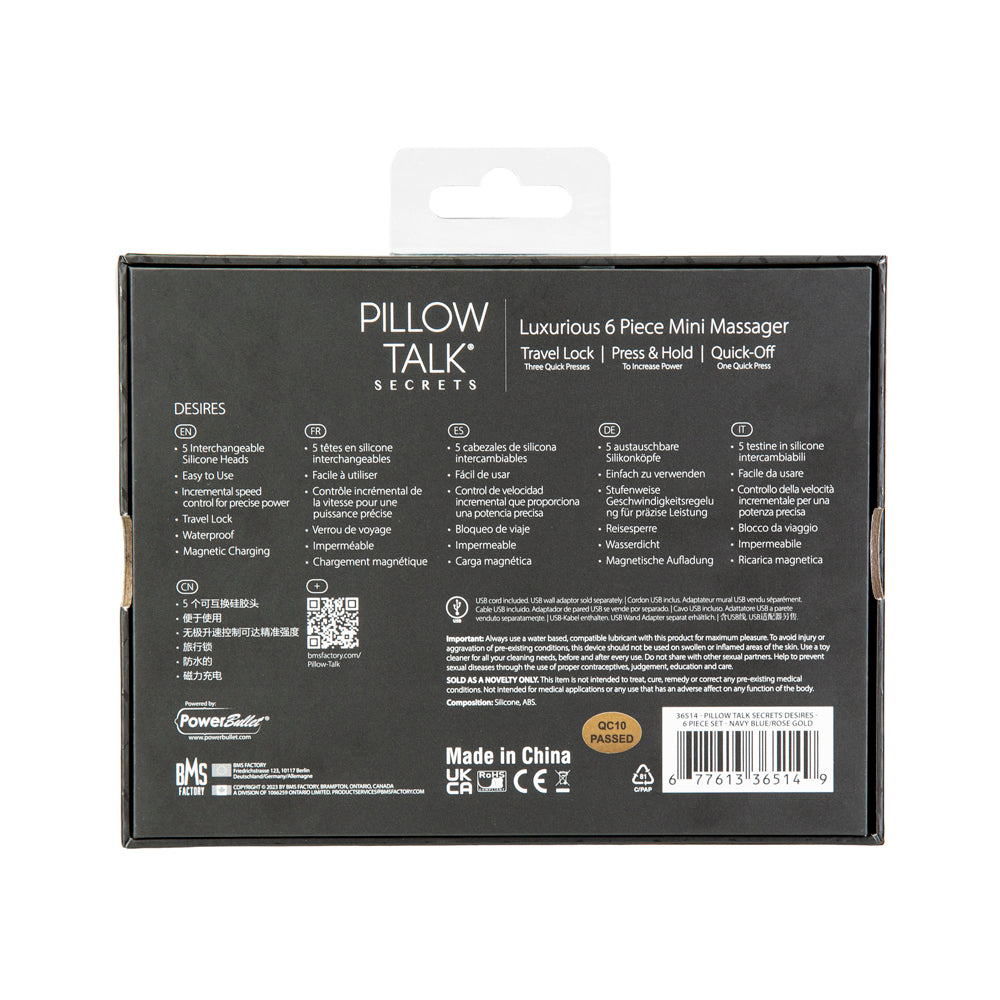 PILLOW TALK SECRETS DESIRES 6-PIECE SILICONE MINI MASSAGER SET NAVY