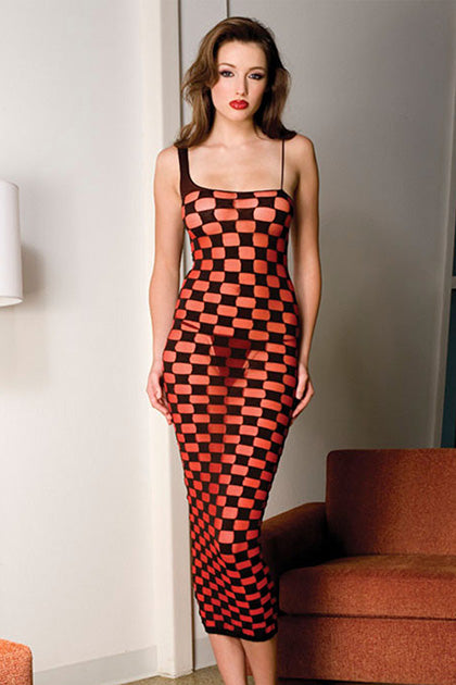 MUSIC LEGS - VESTIDO ROJO CON CUADROS NEGROS