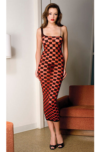 MUSIC LEGS - VESTIDO ROJO CON CUADROS NEGROS