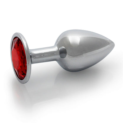 OUCH! ROUND GEM BUTT PLUG SMALL SILVER/RUBY RED