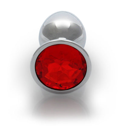 OUCH! ROUND GEM BUTT PLUG SMALL SILVER/RUBY RED
