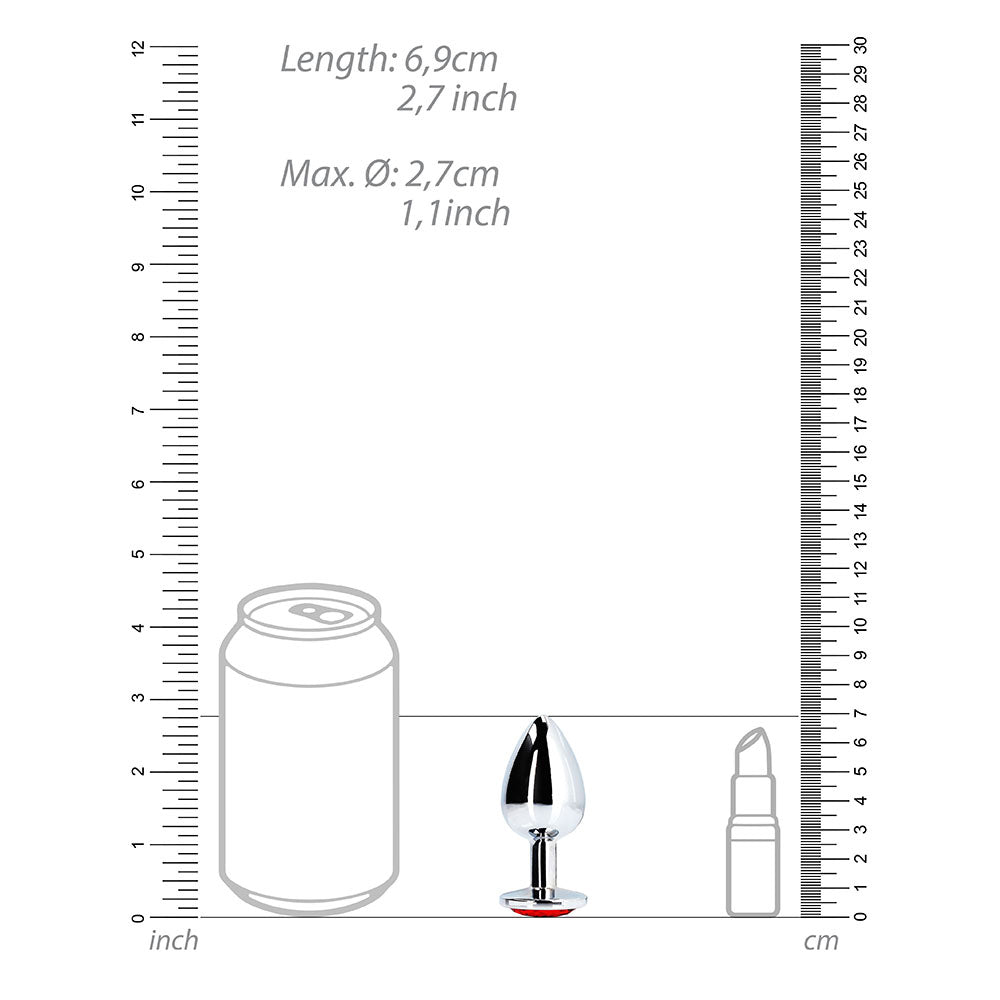 OUCH! ROUND GEM BUTT PLUG SMALL SILVER/RUBY RED