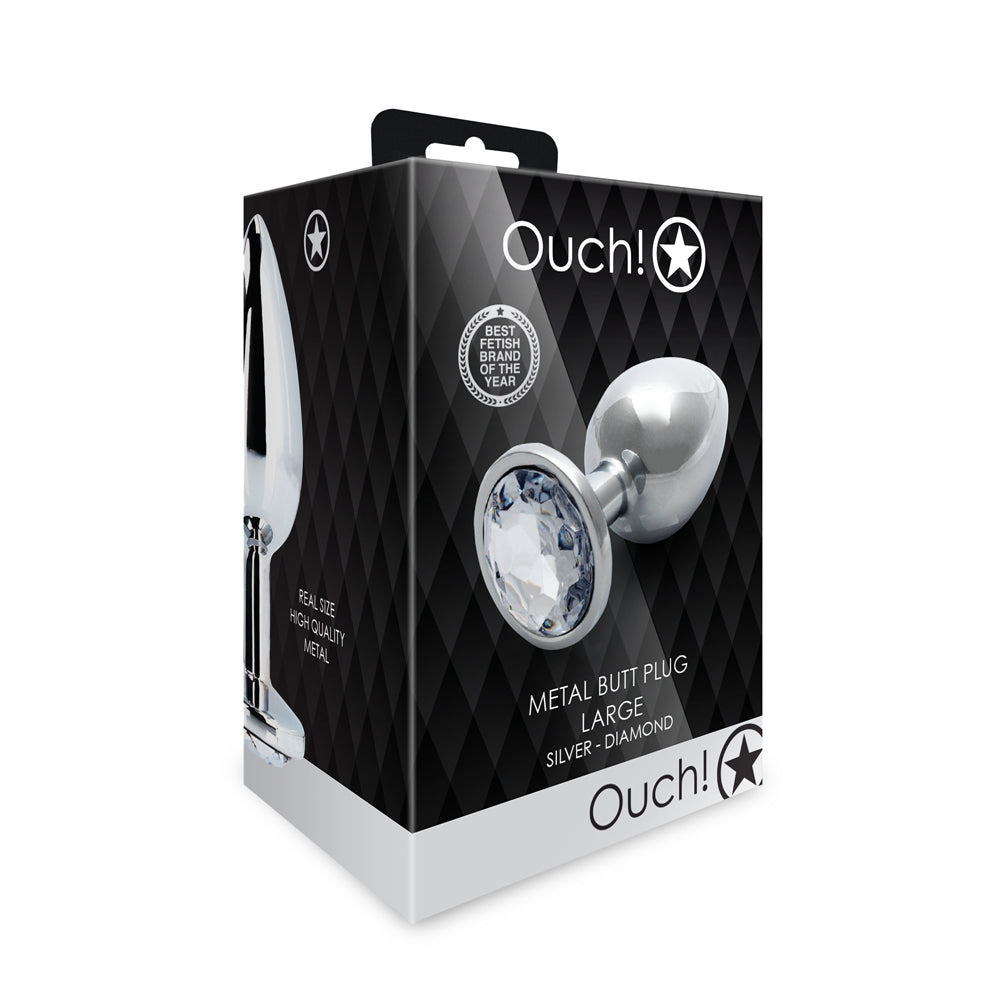 SHOTS - OUCH! ROUND GEM BUTT PLUG LARGE SILVER/DIAMOND